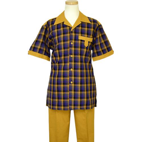 Successos Gold / Royal Blue / Black Checkerboard Linen / Cotton Blend 2 Pc Outfit SP3323